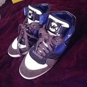 Micheal Kors wedge sneakers blue, white & gray